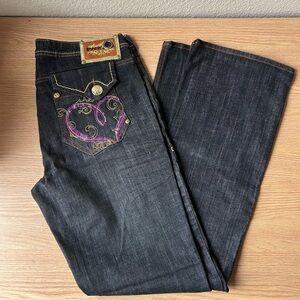 Southpole Jeans Gray Charcoal Bootcut Low Rise Embroidered Y2K